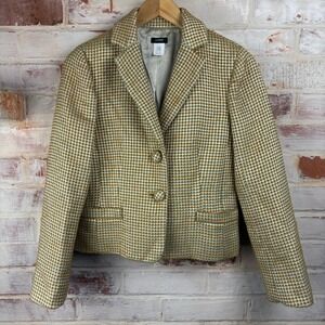 J.Crew Wool/Silk Blend Tweed Blazer Teal Gold Khaki Cropped Jacket Dark Academia